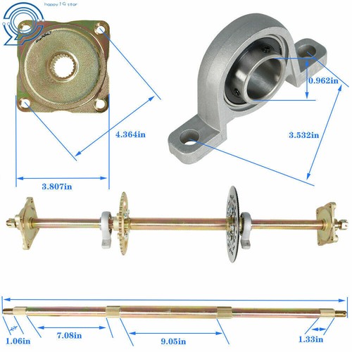 32" Go Kart Rear Axle Kit 8" Wheels Hub Brake Front Steering Assembly Golf Cart - Picture 2 of 12