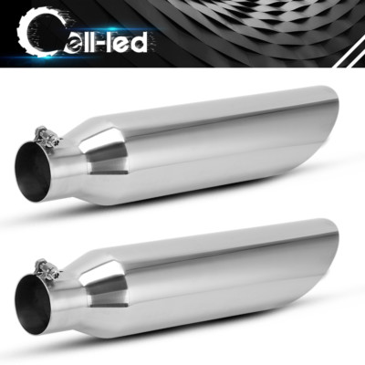 2x Bolt On 2 5 Inlet 4 Outlet 18in Length Exhaust Tips Stainless Steel Chrome Ebay