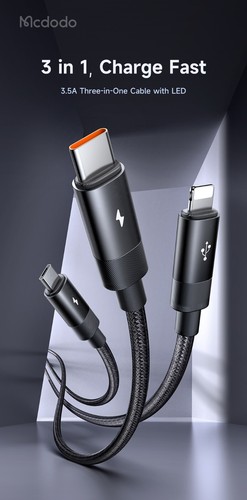 Mcdodo 3A 3 In 1 Nylon Braided Fast Charging Cable USB Cord For iPhone Samsung - Picture 7 of 14