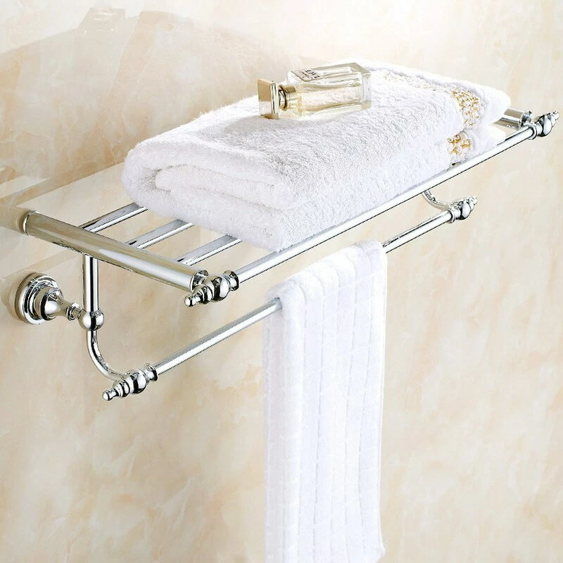 Polished Chrome Wall Mounted Bathroom Towel Rail Holder Storage Rack Shelf  Bar | eBay
