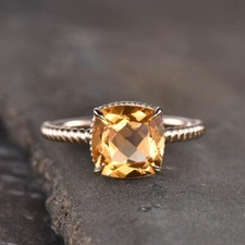1.65 Cts Solitaire Cushion Cut Citrine Engagement Ring Gold Plated Silver