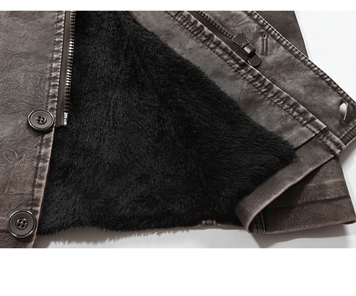 Herren Mäntel Fleece Lederjacken Mittellang Stehkragen Slim Reißverschluss Winter - Bild 10 von 20