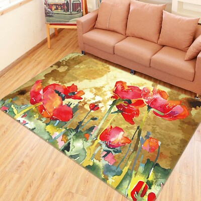 3D Watercolor Red Flower NAO7312 Game Rug Mat Elegant Photo Carpet Mat Fay