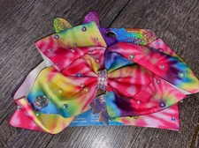 JoJo Siwa peace love rainbow tie dye rhinestone hair bow nwt 2