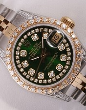 Rolex Lady Datejust 26mm Two-Tone Diamond Bezel Lugs Green String Diamond Dial