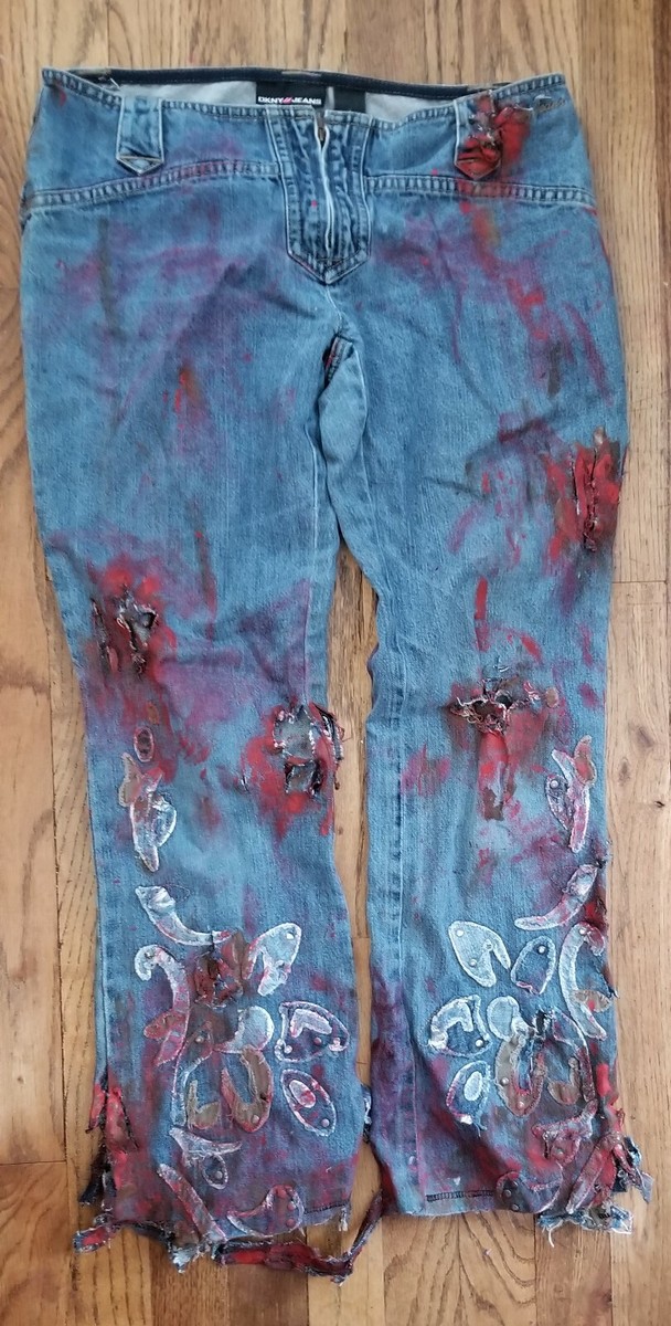 DKNY Hand Painted ZOMBIE Fashionista Jeans Size 5 OOAK TWD Costume