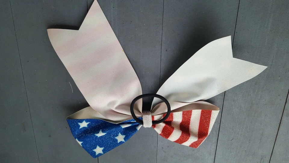 Cheer Bow Rojo Blanco Azul Estrellas Rayas Soporte Gimnasia Foto 2 de 2