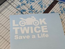 Look Twice Save Lives Duel Exhaust Bike Truck Sticker Fun Cute Vinyl Decal