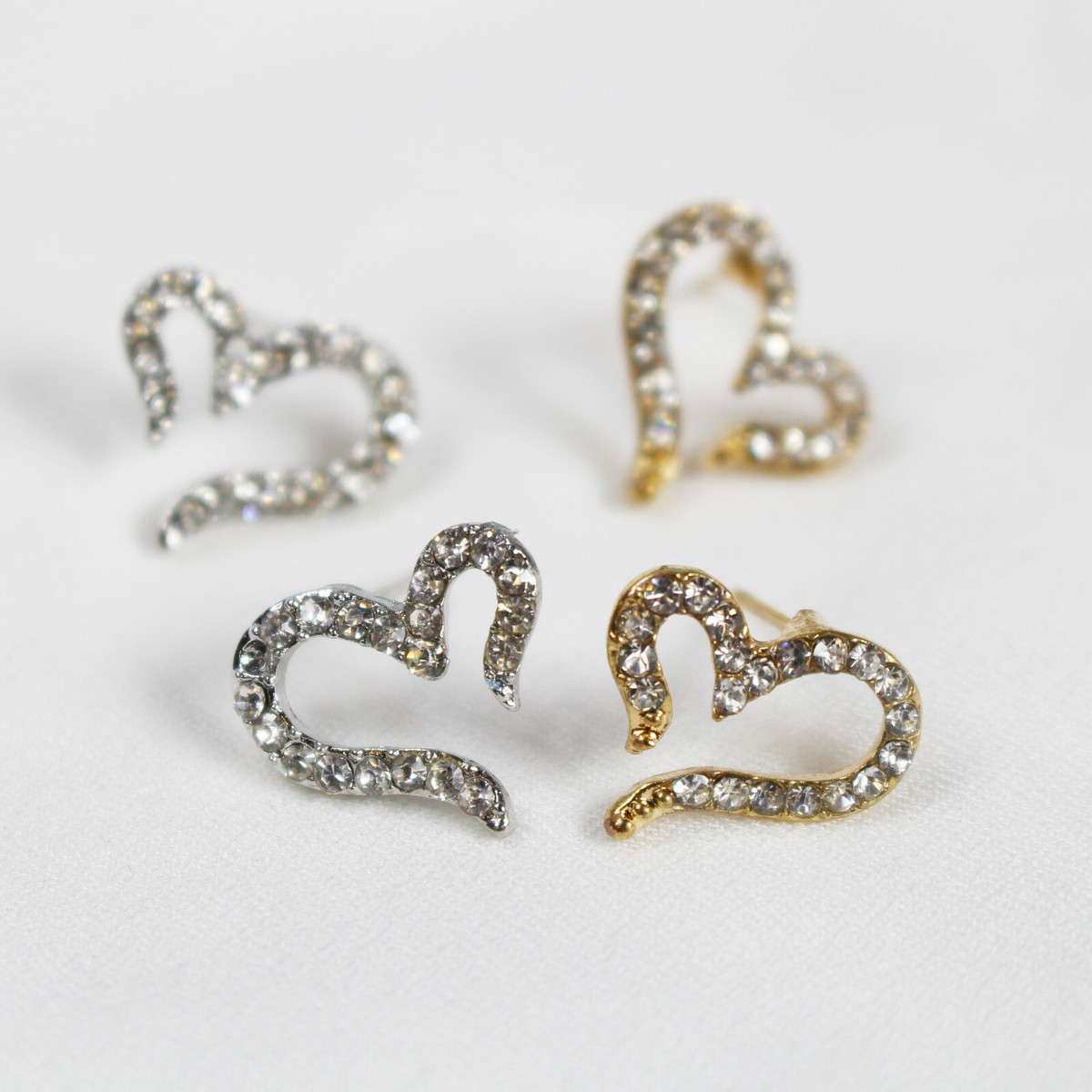 ◆STONEHENgE◆ Luvit Silver Heart Earrings K1807 Women New Fashion Rhinestone Heart stud earrings gold