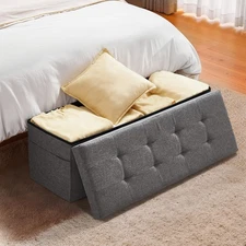 Uimoso Foldable Storage Ottoman Bench with 660 lbs Capacity, Grey