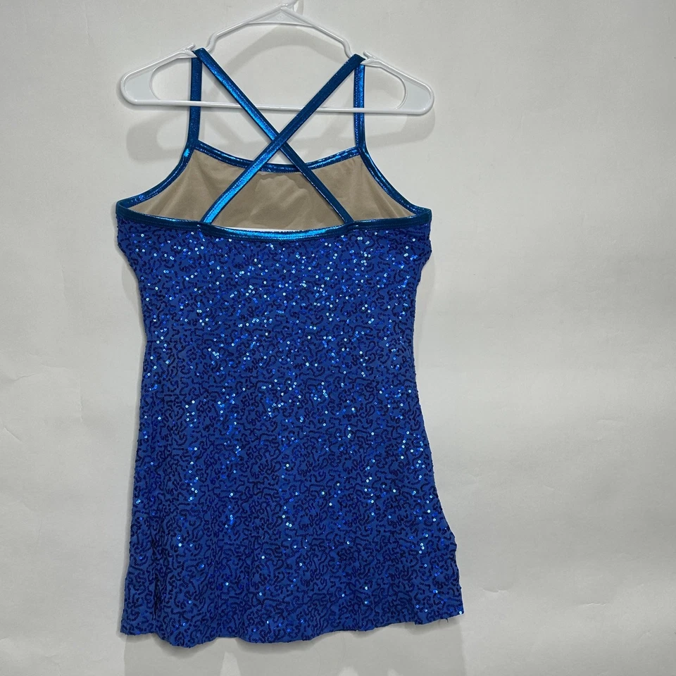 Disfraz Balera Mujer M Vestido Lentejuelas Azul Body Rápido Halloween Estrella del Pop Foto 2 de 4