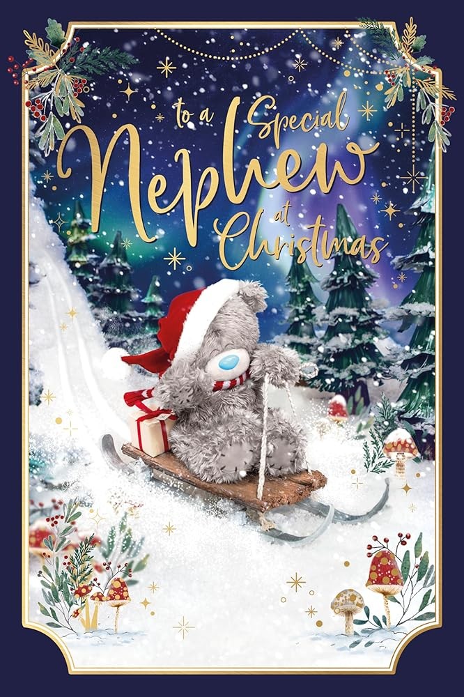 Me To You Bear On Sledge Nephew Photo Finish Christmas Card - Red - Image 2