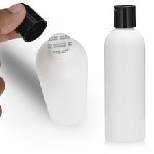 25 Pack 8Oz White HDPE Bottles with Black Caps - Ideal for Cosmetics