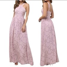 NWOT Lulus Love and Beyond Mauve Purple Floral Burnout Maxi Gown Dress Size XS