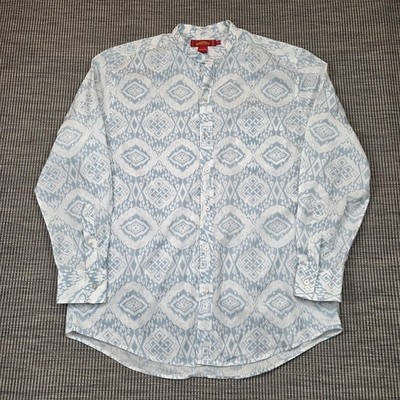Shanghai Tang Hemd Herren XL Weiß Blau Leinen Baumwolle Sommer Smart Freizeit