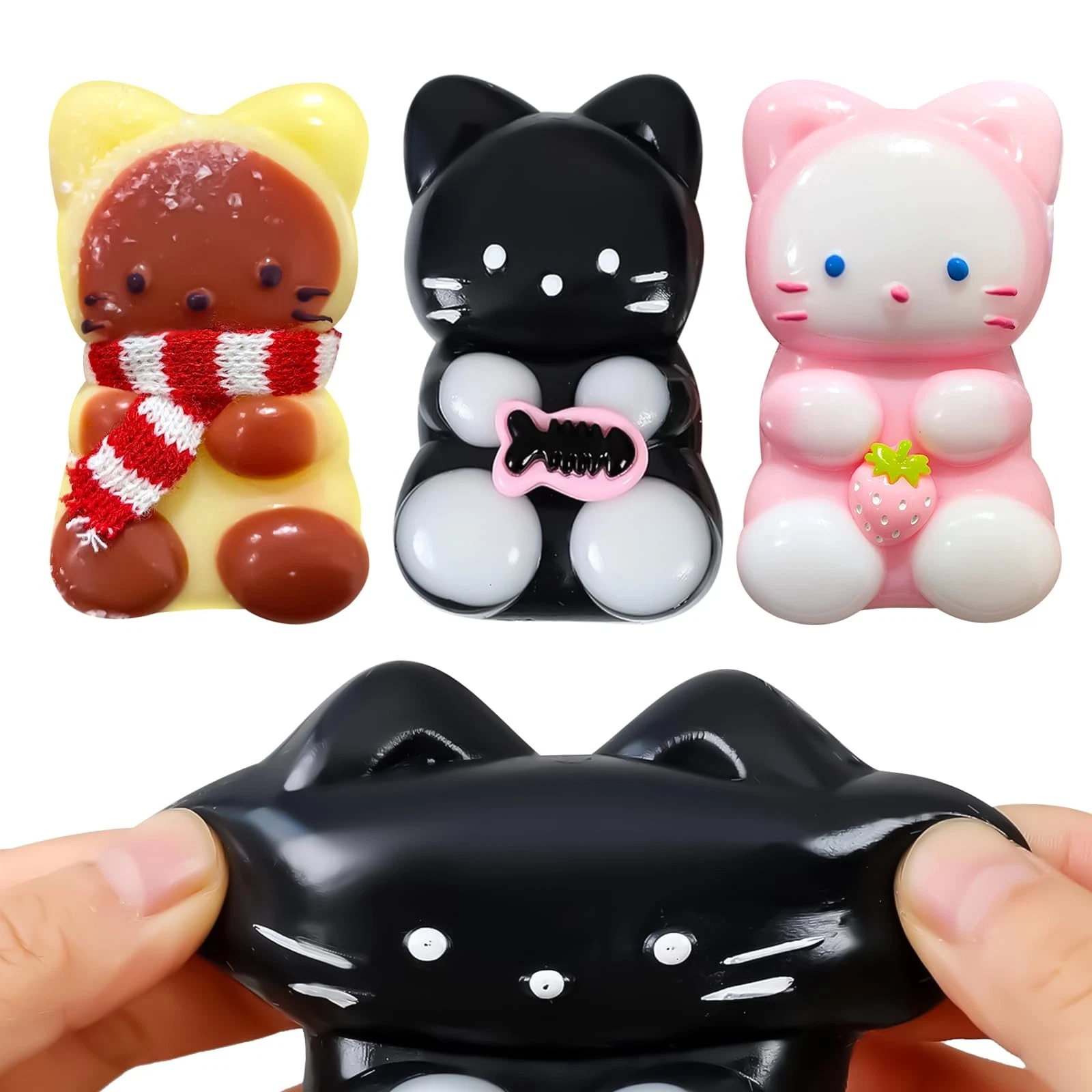 3pc Taba Squishy Cat, Fidget Toys Soft Stress Large, Black