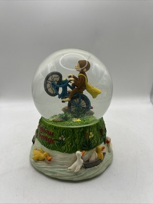 Vintage Westland 1998 Curious George Bicycle Built For Two Snow Globe Bike Ducks
