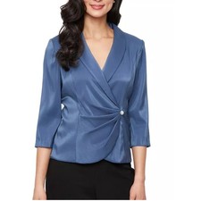 Alex Evenings Women 3/4-Sleeve Jersey Jacket Wedgewood L