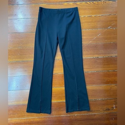 Clara Sun Woo Stretch Ponte Knit Kick Front Slit Black Pull on Pants Sz XS   