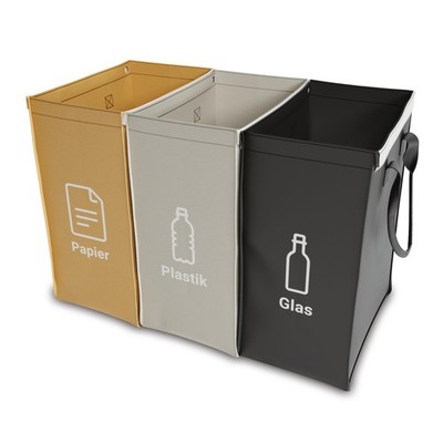 Mülltrennsystem 3er Set  Sammelbehälter für Recycling von Glas, Papier, Kuns...