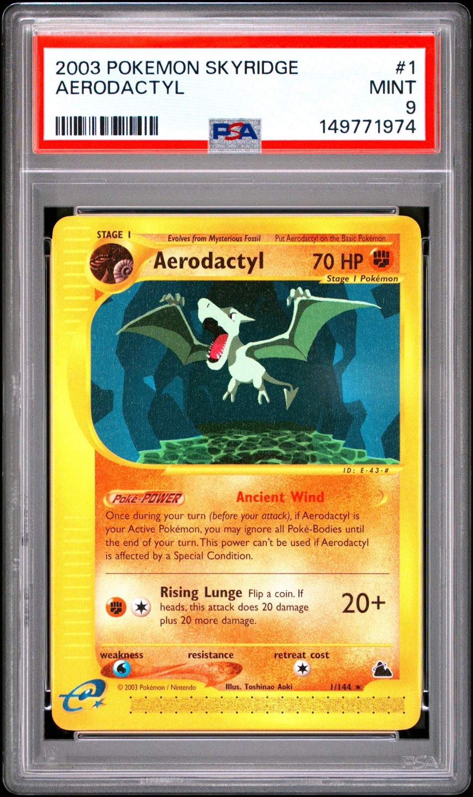 PSA 9 MINT Aerodactyl Rare Skyridge 1/144 Pokemon Card TCG