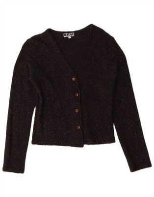 Vintage Damen Crop Strickjacke Pullover UK 4 XS schwarz fleckig LY03