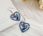 New 💕Colorful Hummingbird Earrings   Hook Dangle Bird Acrylic Blue Heart