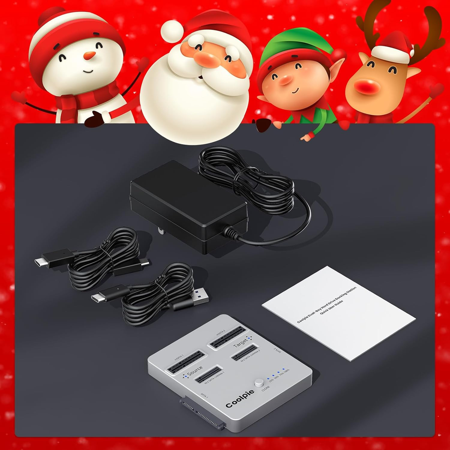 NVME/SATA 3-in-1 SSD Cloner Coolpie CR311 Offline Clone M.2 Reader USB3.2 G HDD 