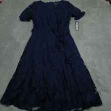 Tahari Dress Womens 10 Blue Floral Lace Arthur S Levine Short Sleeve Zip NWT