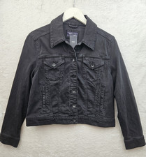 M&S Women's Denim Jacket Size 14 Black Long Sleeve Button Front New With Tags 