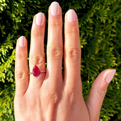 14K Solid Gold 4ct Ruby Diamond Ring, Pear Shape, Engagement Ring, Lab Created - Picture 11 of 14