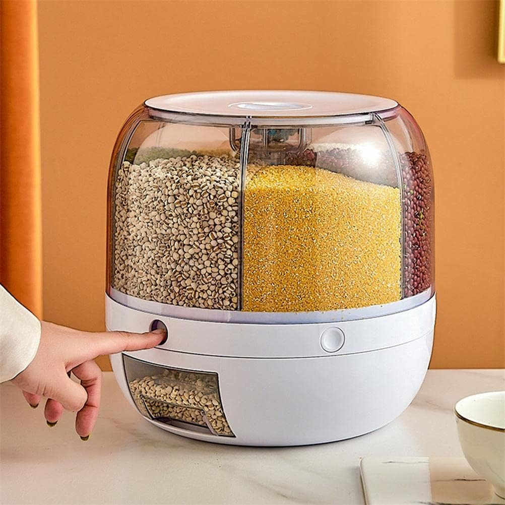 12L Rice & Grain Storage Container with 6 Grid Dispenser for Pantry Organization
