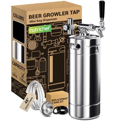 NutriChef Pressurized Growler Tap System, 128oz Stainless Steel Mini Keg Disp...