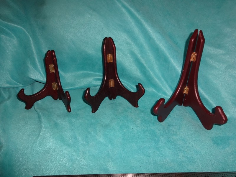 Lot 3 Vintage SPI San Pacific Easel Plate Holder Wood Display Stand 5 6 7" brown