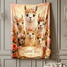 Pastel Llamas Floral Crowns Coral Fleece Blanket Custom Name