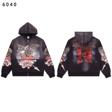 Vale Retro Washed Distressed Hoodie Pants Set Trendy Streetwear, Wash Black