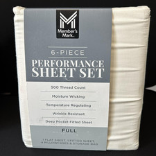 Member's Mark 6 Piece Performance Sheet Set Full Double Vanilla 500TC New