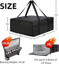 19.6" x 19.6" x 5.9" Insulated Pizza Delivery Bag with Zipper Closure, Therma...