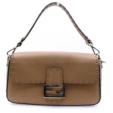 FENDI Mamma Bucket Selleria 2WAY Leather Handbag Shoulder Bag Beige