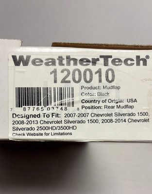 Weather Tech No-Drill MudFlaps. 120010 Front pair New
