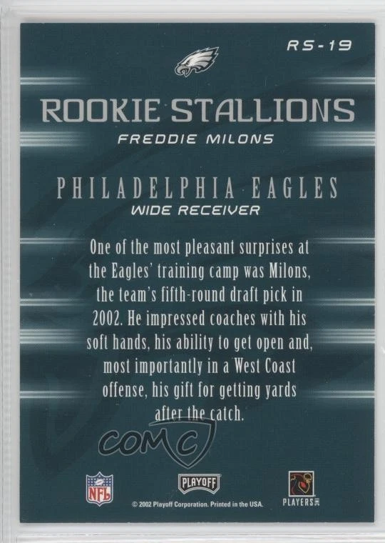 2002 Playoff Honors Rookie Stallions Freddie Milons #RS-19 RC - Image 2 of 2