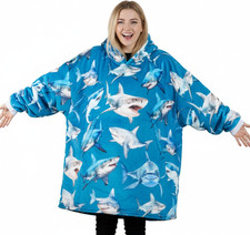 Shark Gifts for Women Men Teens, Watercolor Shark Wearable Flannel Blanket Hoodi