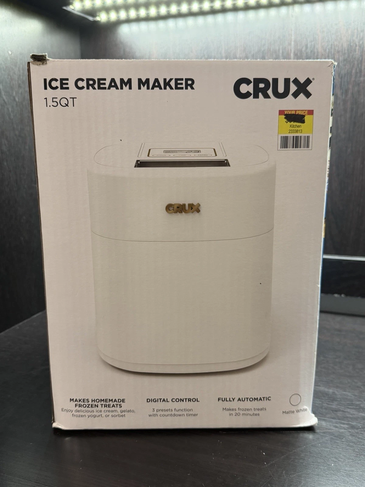CRUX 1.5 Quart Matte White Ice Cream Maker, Model #42974A1 -Open Box, Never Used