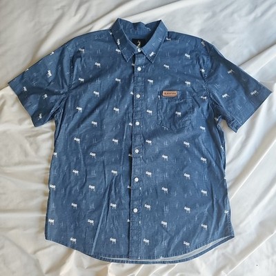 Jack Sage Short Sleeve Button Up Shirt Moose Pine Tree Gorpcore Montana Mens L