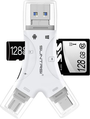 White 4 in 1 USB Memory Card Reader for Phone Tablet