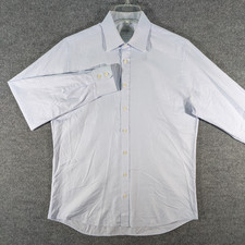 Charles Tyrwhitt Dress Shirt Mens 16.5/36 Light Blue Herringbone Cotton Slim Fit