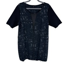 Elie Tahari Black Gray Short Sleeve Round Neck Pullover Short Dress Size XL