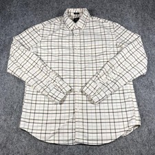 J.Crew Shirt Mens Large White Blue Green Plaid Flex Oxford Slim Fit Button Down