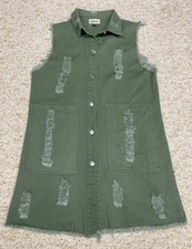Alythea Jean Shirt Dress Women's Small/Medium Cotton Denim Distressed Green