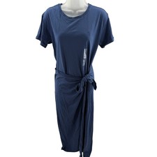 Polo Ralph Lauren Navy Blue Side Tie Tee Shirt Pony Midi Dress Small New